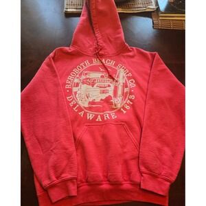 Rehoboth Beach Surf Co Delaware Red Hoodie Jeep Surfboard Graphic Small